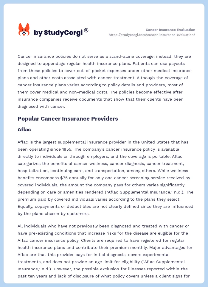 Cancer Insurance Evaluation. Page 2