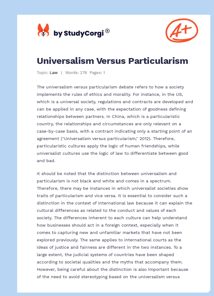Universalism Versus Particularism. Page 1
