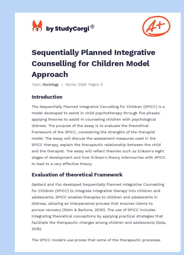 Sequentially Planned Integrative Counselling for Children Model Approach. Page 1