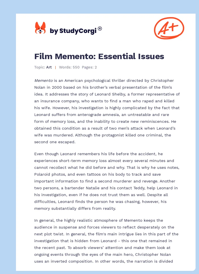 Film Memento: Essential Issues. Page 1