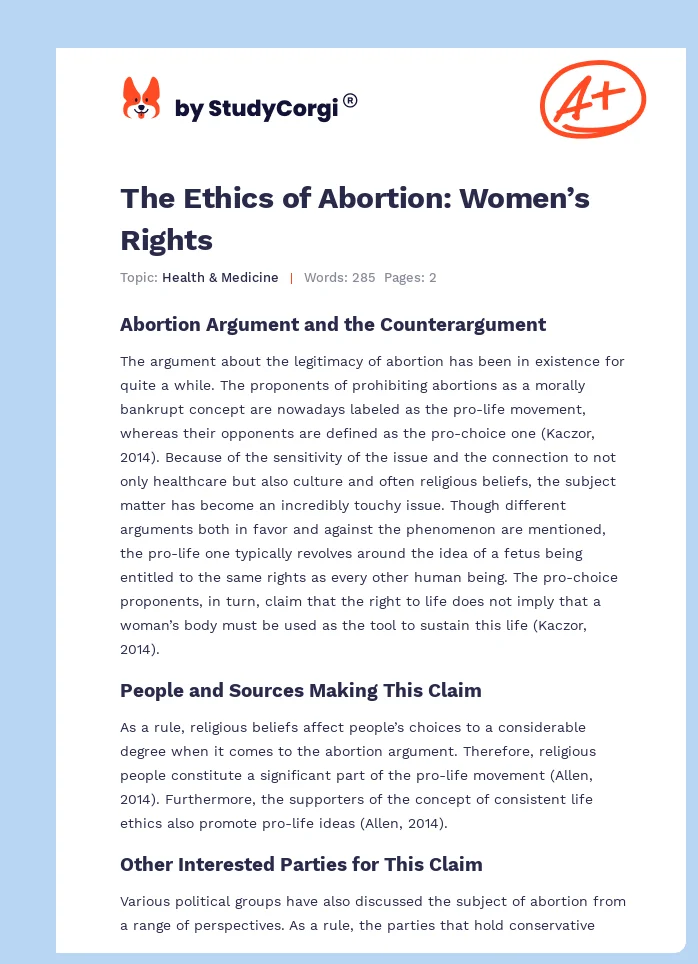 The Ethics of Abortion: Women’s Rights. Page 1
