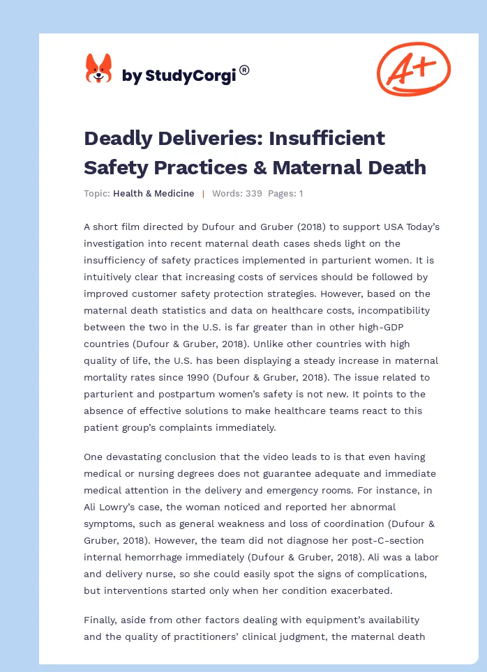 Deadly Deliveries: Insufficient Safety Practices & Maternal Death. Page 1
