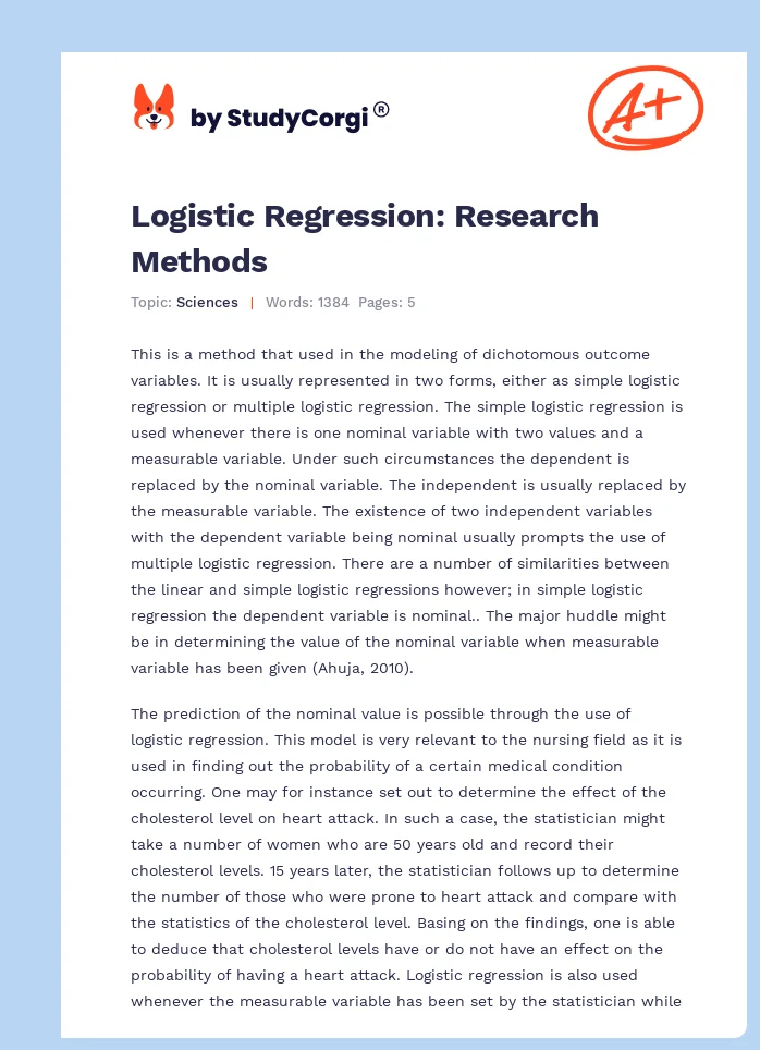 Logistic Regression: Research Methods. Page 1