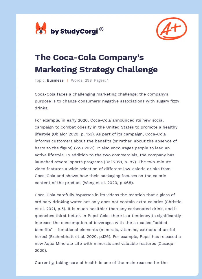 The Coca-Cola Company's Marketing Strategy Challenge. Page 1