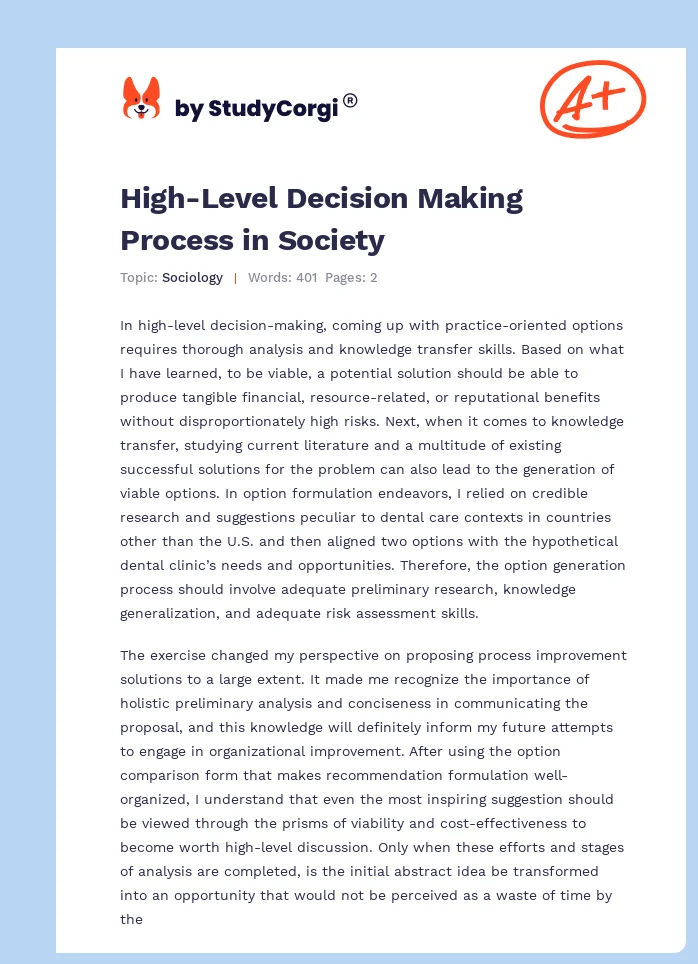 High-Level Decision Making Process in Society. Page 1