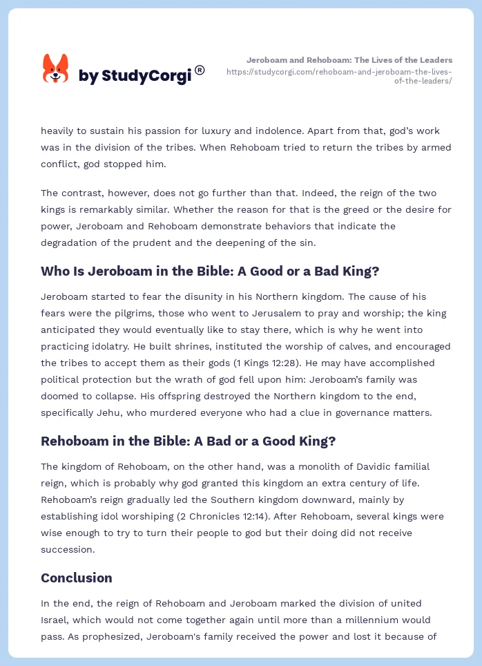 Jeroboam and Rehoboam: The Lives of the Leaders. Page 2