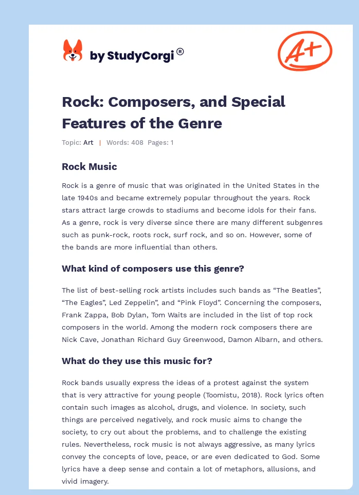 Rock: Composers, and Special Features of the Genre. Page 1