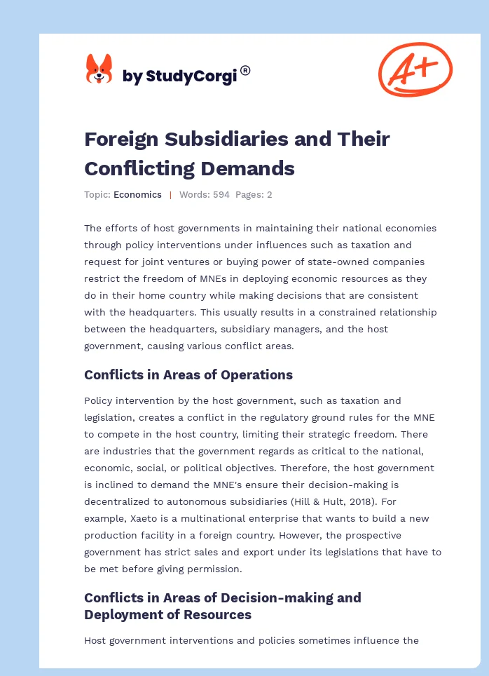 Foreign Subsidiaries and Their Conflicting Demands. Page 1