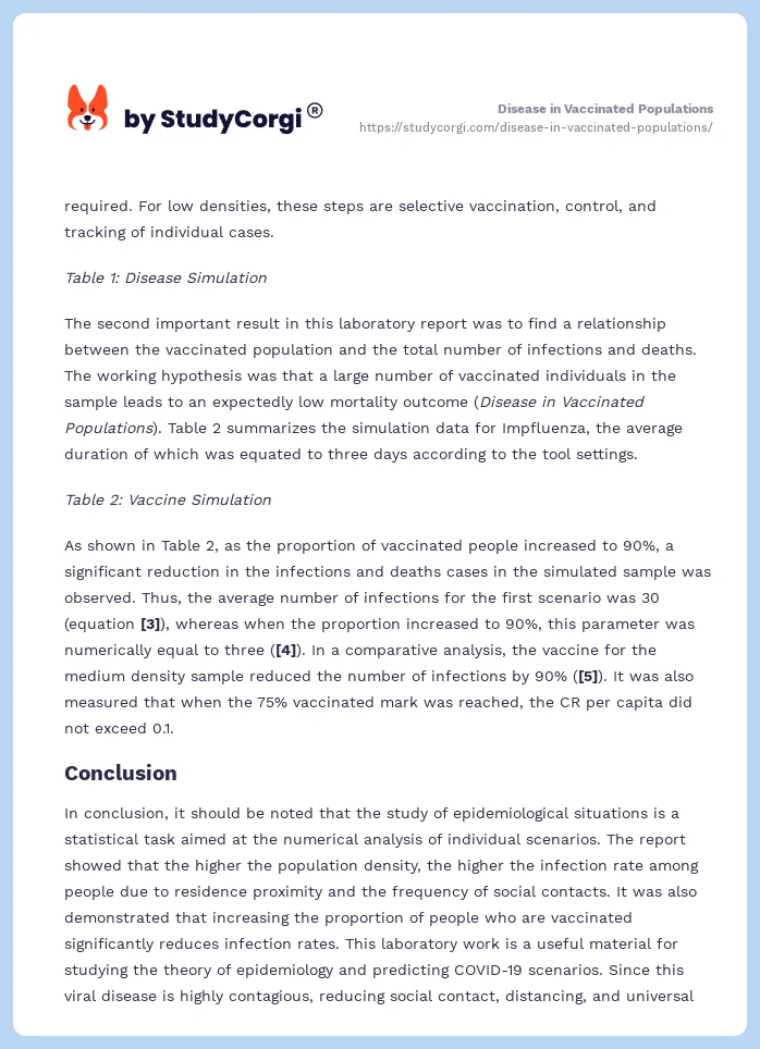 Disease in Vaccinated Populations. Page 2