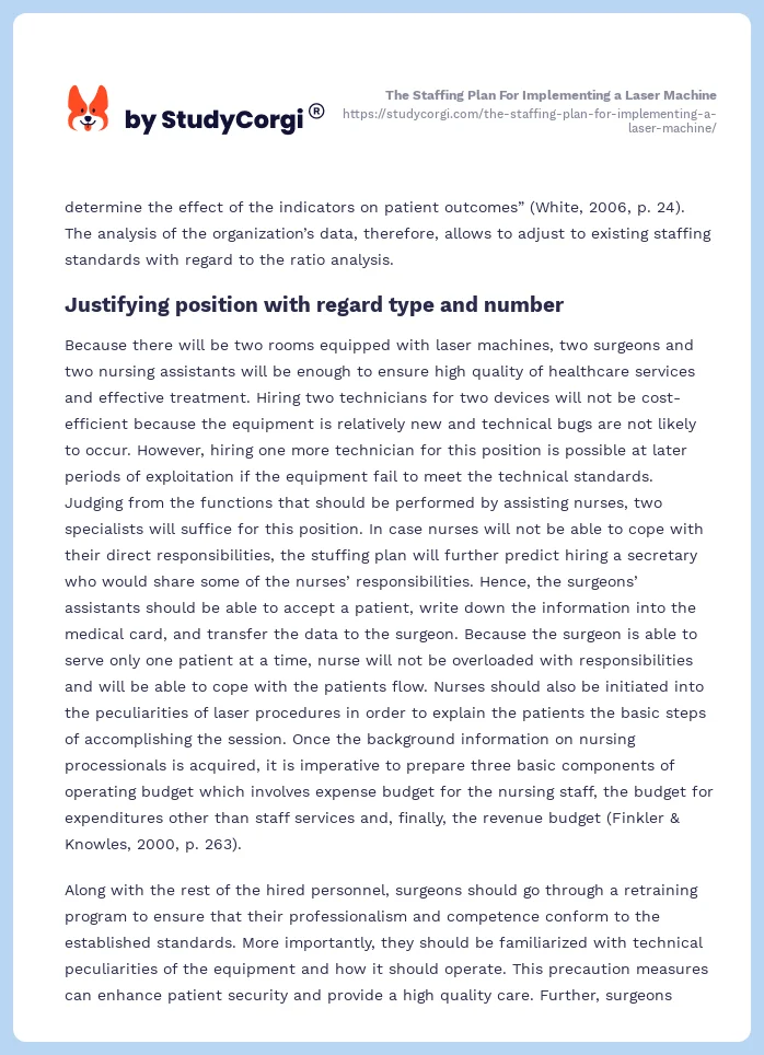 The Staffing Plan For Implementing a Laser Machine. Page 2