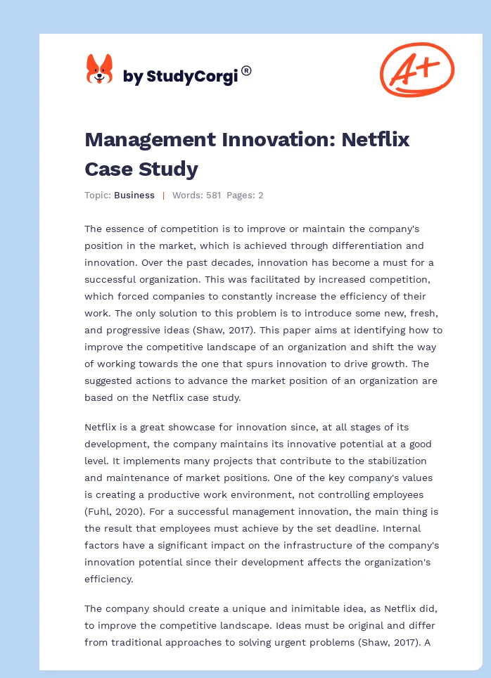 strategic innovation management at netflix a case study