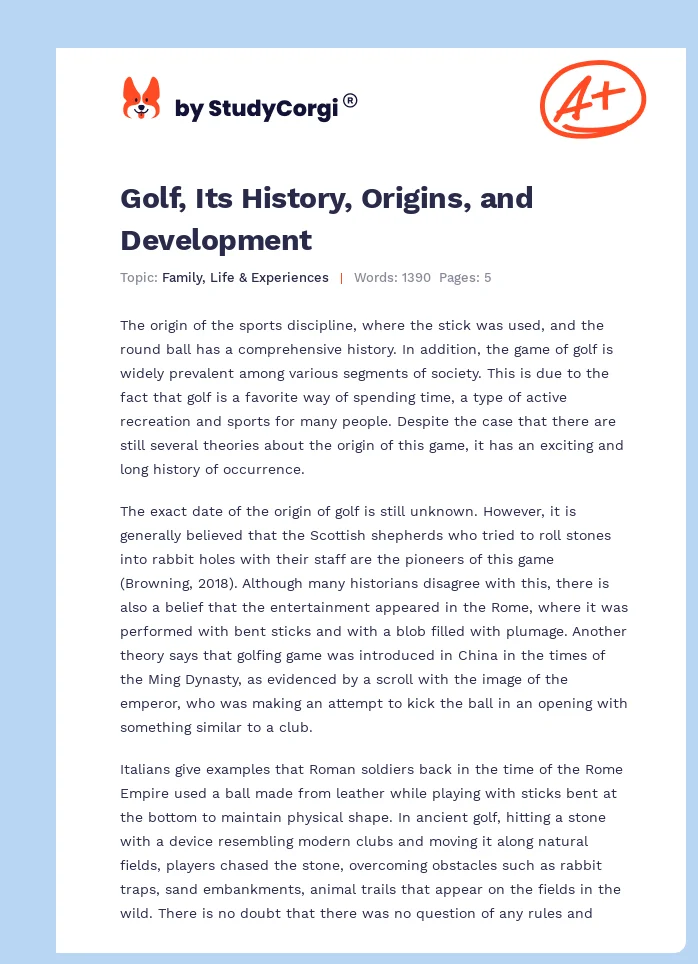 Golf, Its History, Origins, and Development. Page 1