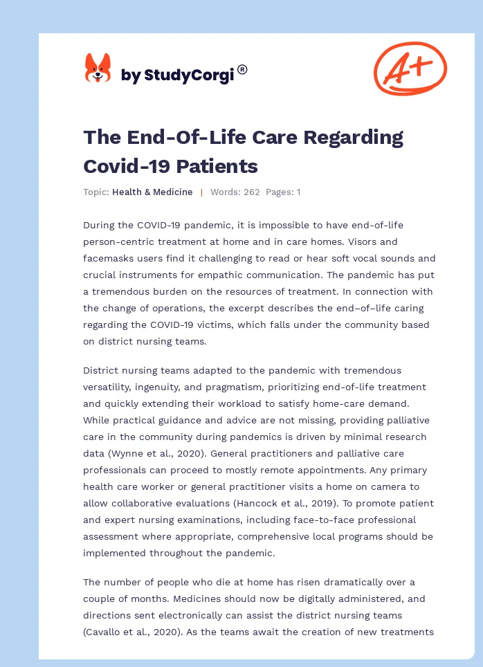 The End-Of-Life Care Regarding Covid-19 Patients. Page 1
