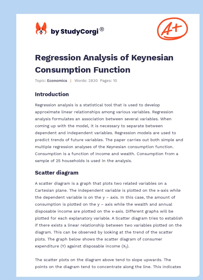 Regression Analysis of Keynesian Consumption Function. Page 1