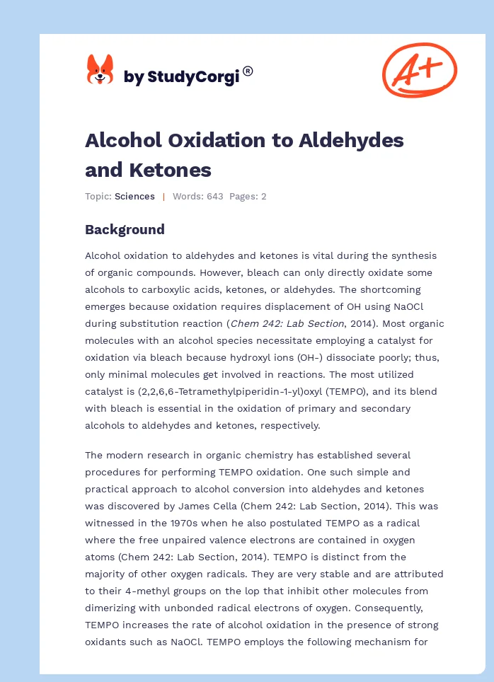 Alcohol Oxidation to Aldehydes and Ketones. Page 1