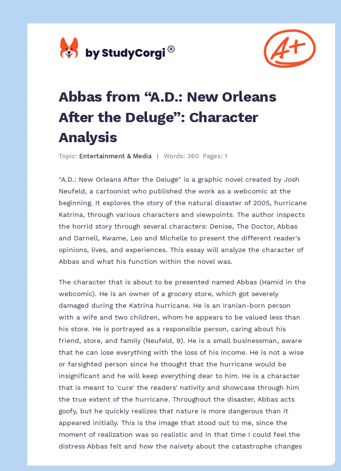 Abbas from “A.D.: New Orleans After the Deluge”: Character Analysis. Page 1