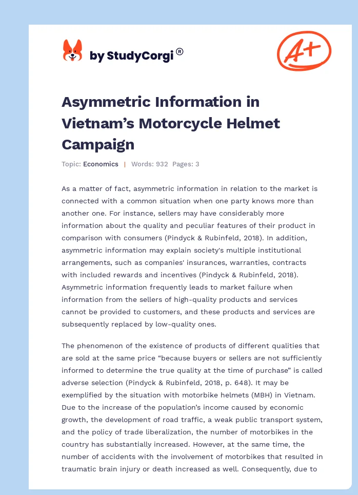 Asymmetric Information in Vietnam’s Motorcycle Helmet Campaign. Page 1
