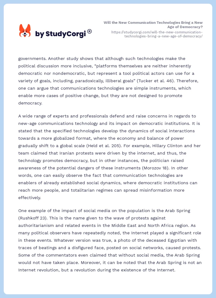 Will the New Communication Technologies Bring a New Age of Democracy?. Page 2