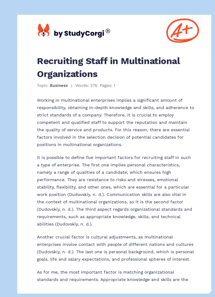 Recruiting Staff in Multinational Organizations. Page 1
