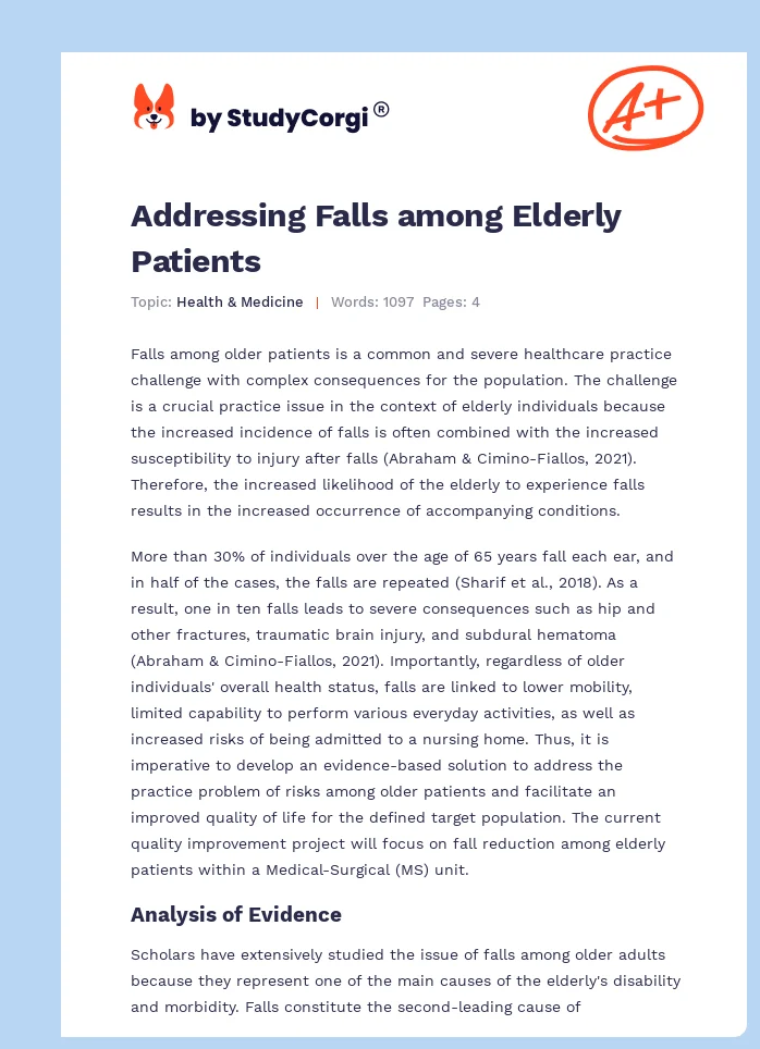 Addressing Falls among Elderly Patients. Page 1