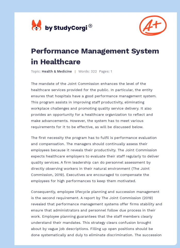 Performance Management System in Healthcare. Page 1