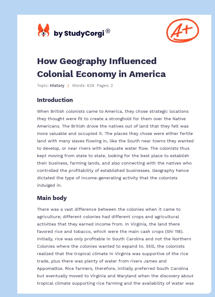 How Geography Influenced Colonial Economy in America. Page 1