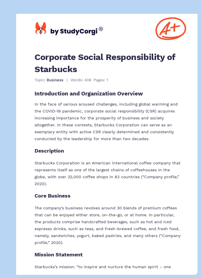 Corporate Social Responsibility of Starbucks. Page 1