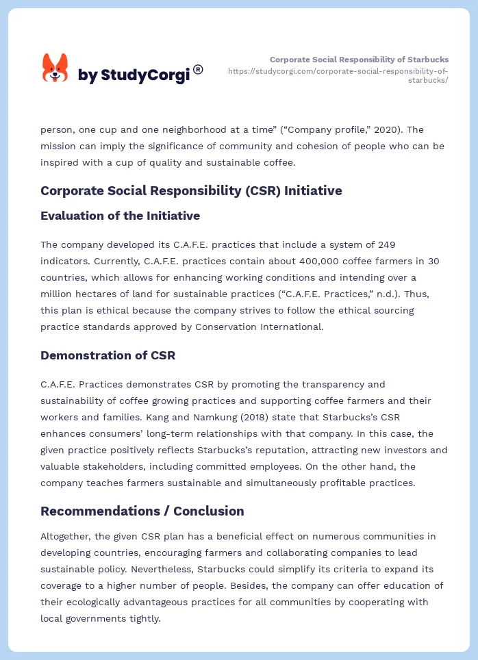 Corporate Social Responsibility of Starbucks. Page 2