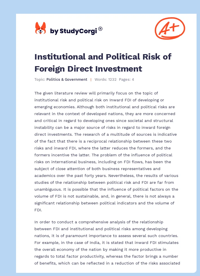 Institutional and Political Risk of Foreign Direct Investment. Page 1