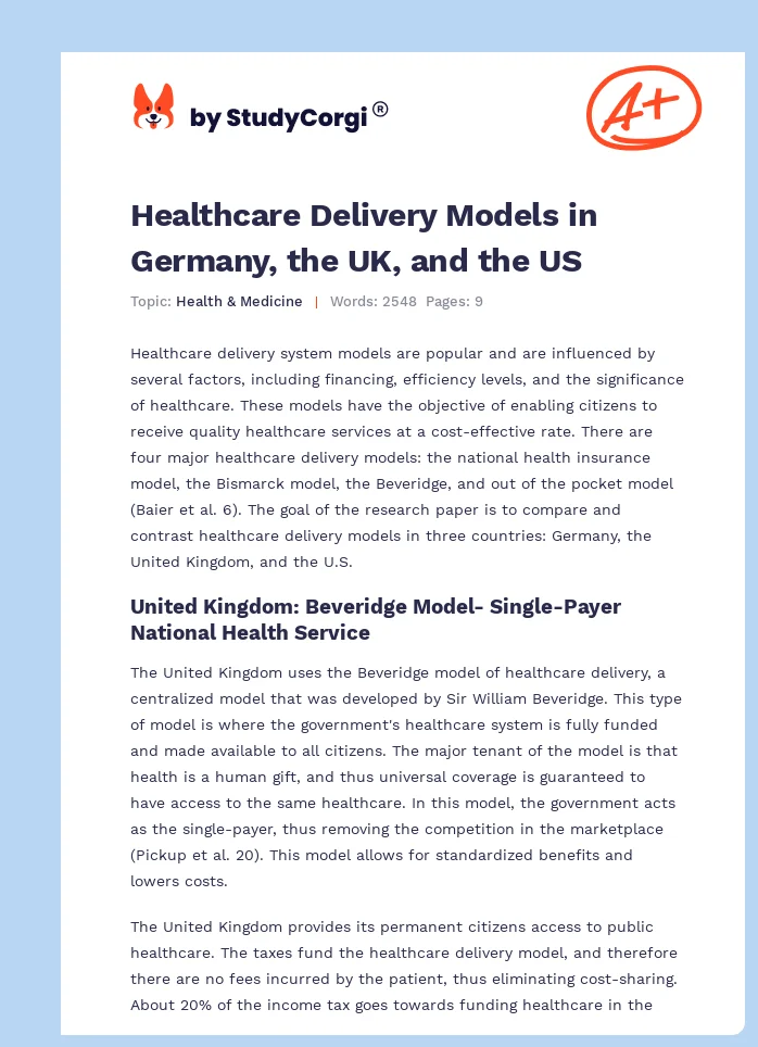 Healthcare Delivery Models in Germany, the UK, and the US. Page 1