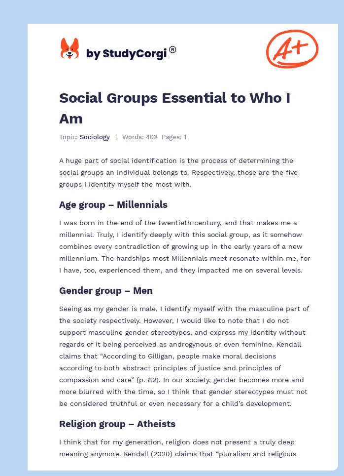 Social Groups Essential to Who I Am. Page 1
