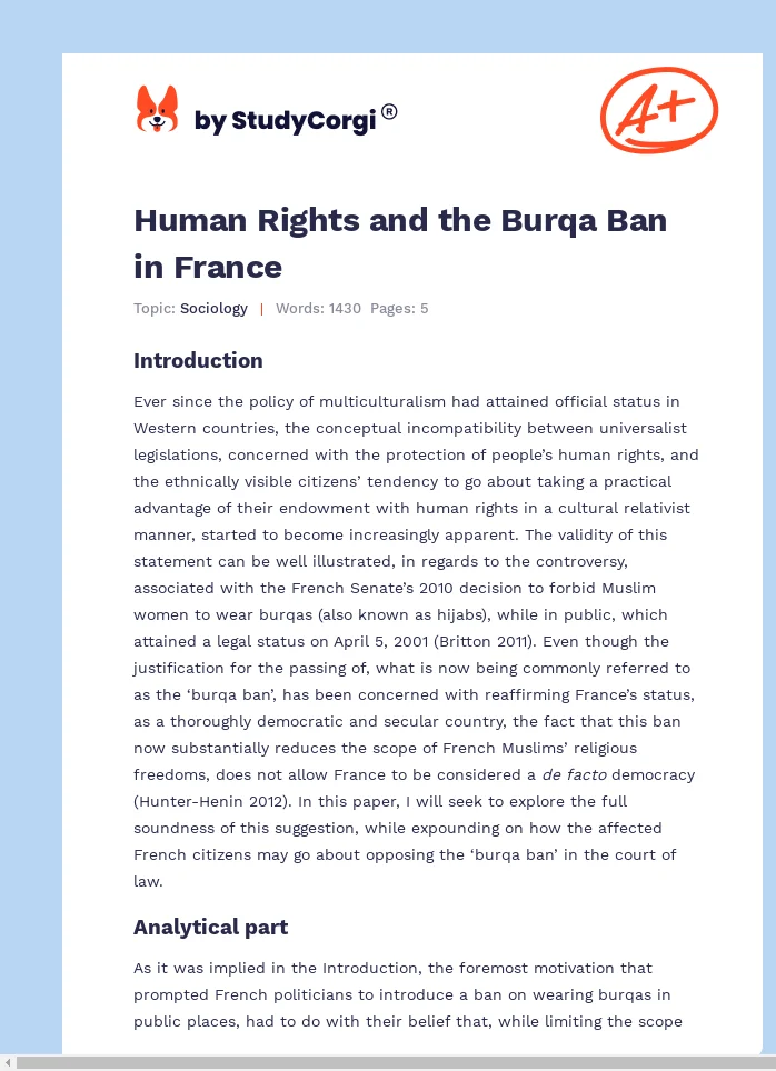 Human Rights and the Burqa Ban in France. Page 1