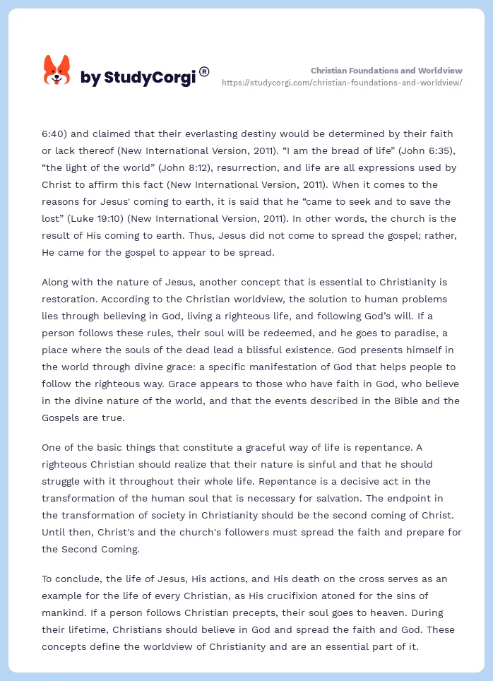 Christian Foundations and Worldview. Page 2