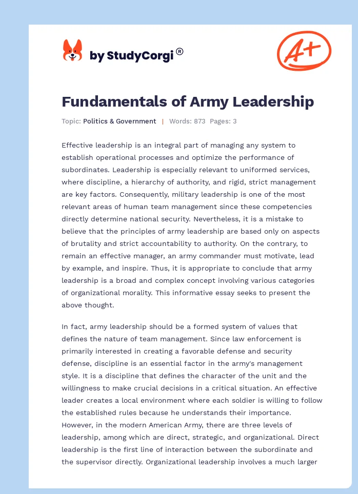 Fundamentals of Army Leadership. Page 1
