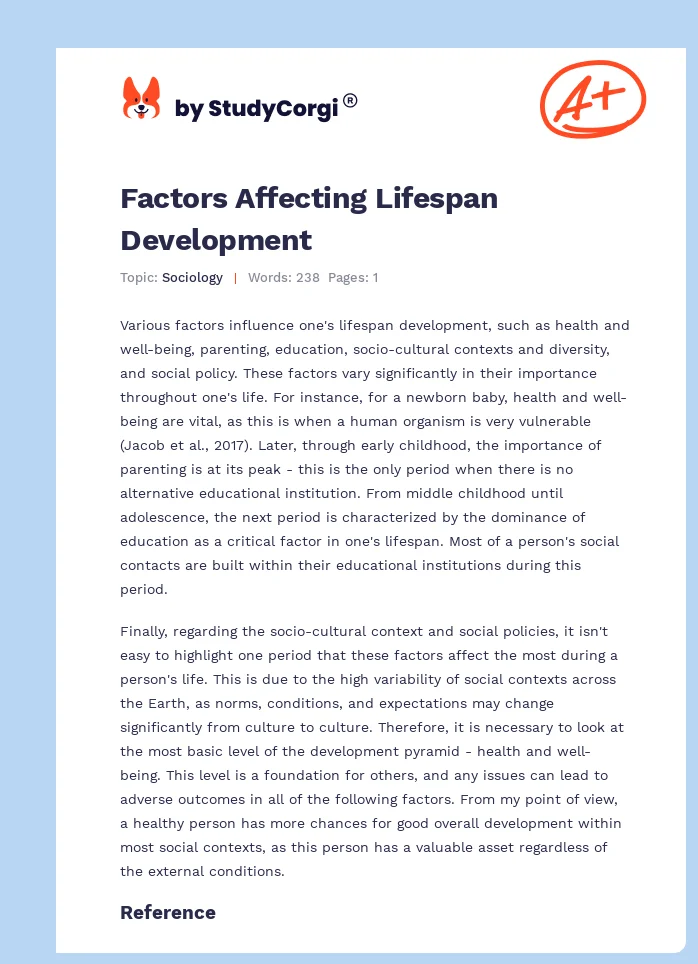 Factors Affecting Lifespan Development. Page 1