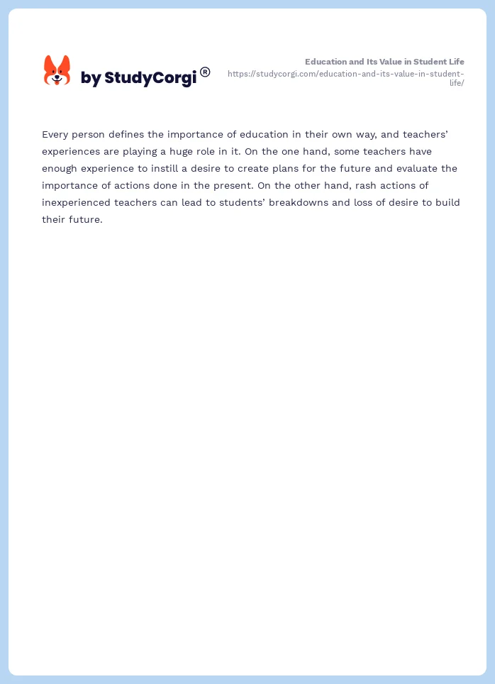 Education and Its Value in Student Life. Page 2