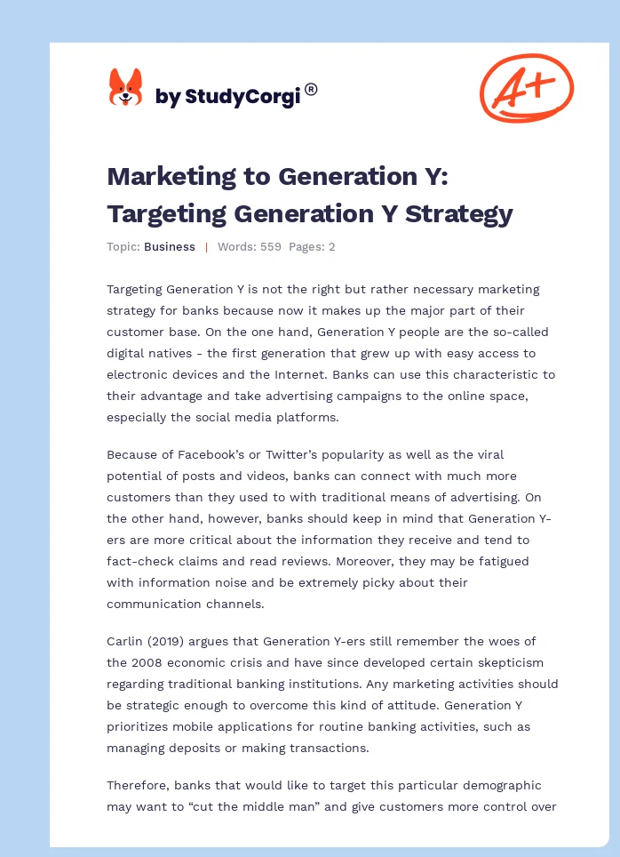 Marketing to Generation Y: Targeting Generation Y Strategy. Page 1