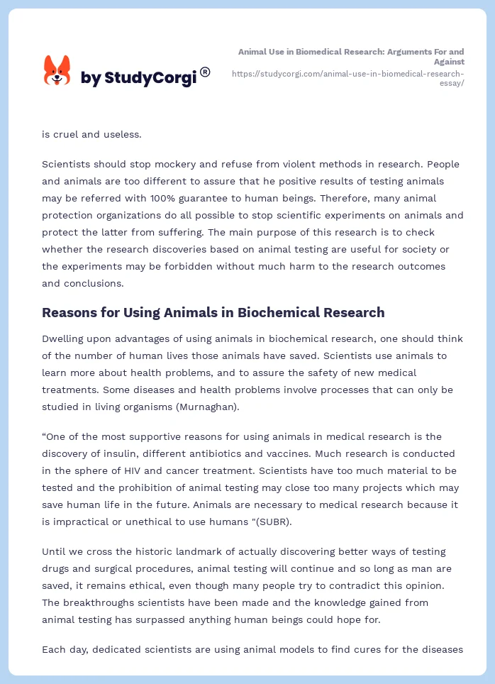 Animal Use in Biomedical Research: Arguments For and Against. Page 2