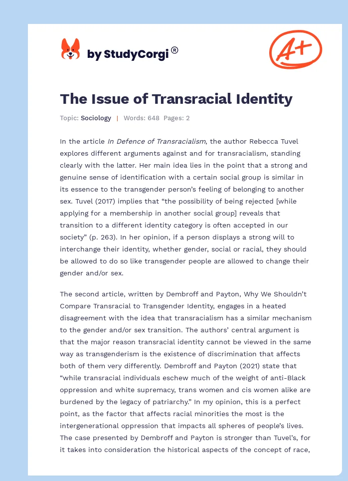 The Issue of Transracial Identity. Page 1