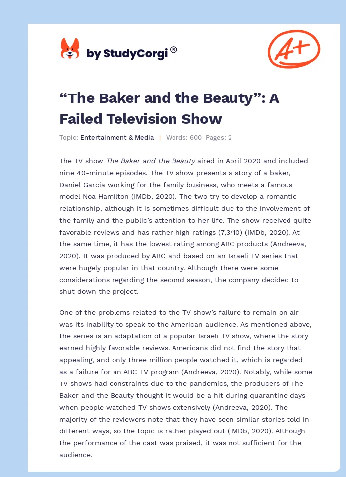 “The Baker and the Beauty”: A Failed Television Show. Page 1