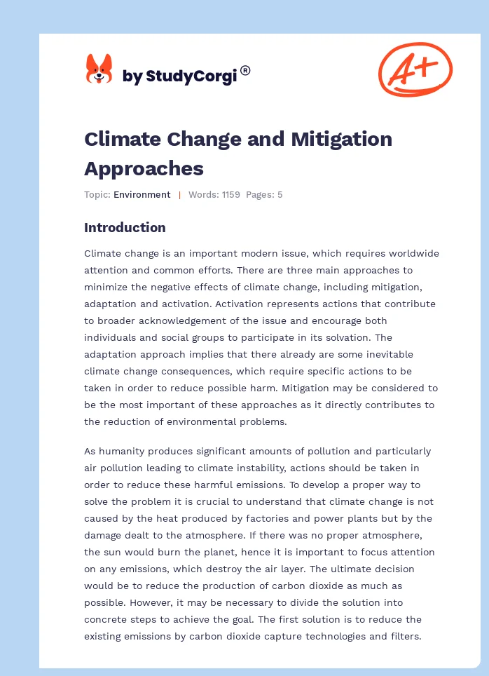 Climate Change and Mitigation Approaches. Page 1