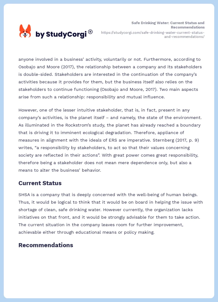 Safe Drinking Water: Current Status and Recommendations. Page 2