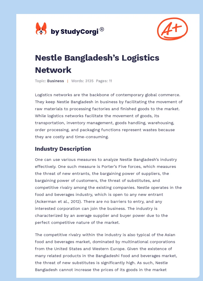 Nestle Bangladesh’s Logistics Network. Page 1