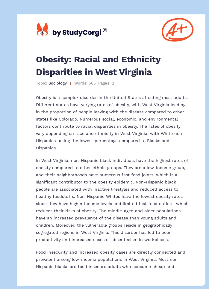 Obesity: Racial and Ethnicity Disparities in West Virginia. Page 1