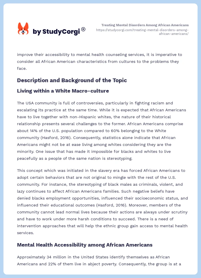 Treating Mental Disorders Among African Americans. Page 2