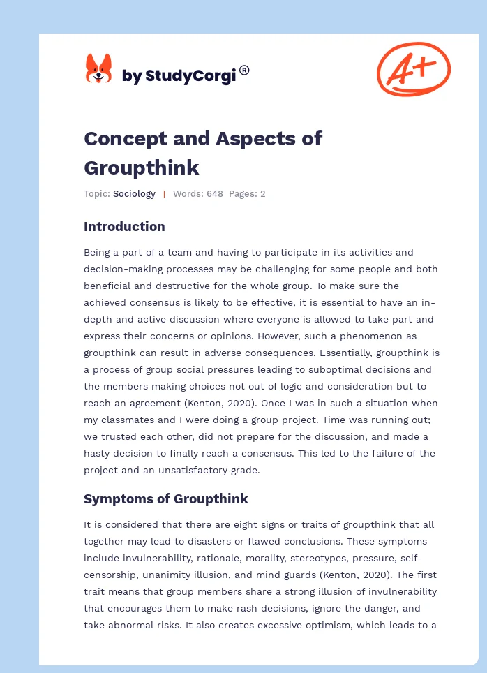 Concept and Aspects of Groupthink. Page 1