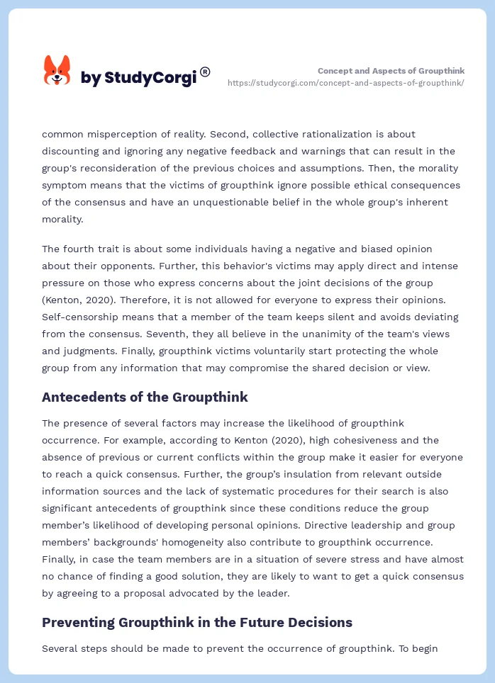 Concept and Aspects of Groupthink. Page 2