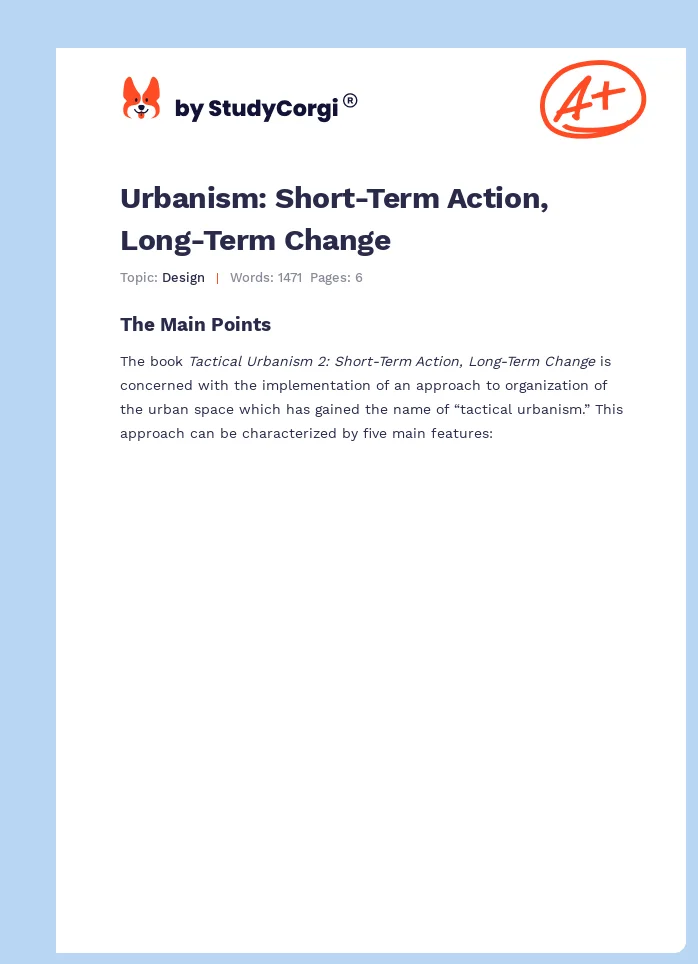 Urbanism: Short-Term Action, Long-Term Change. Page 1