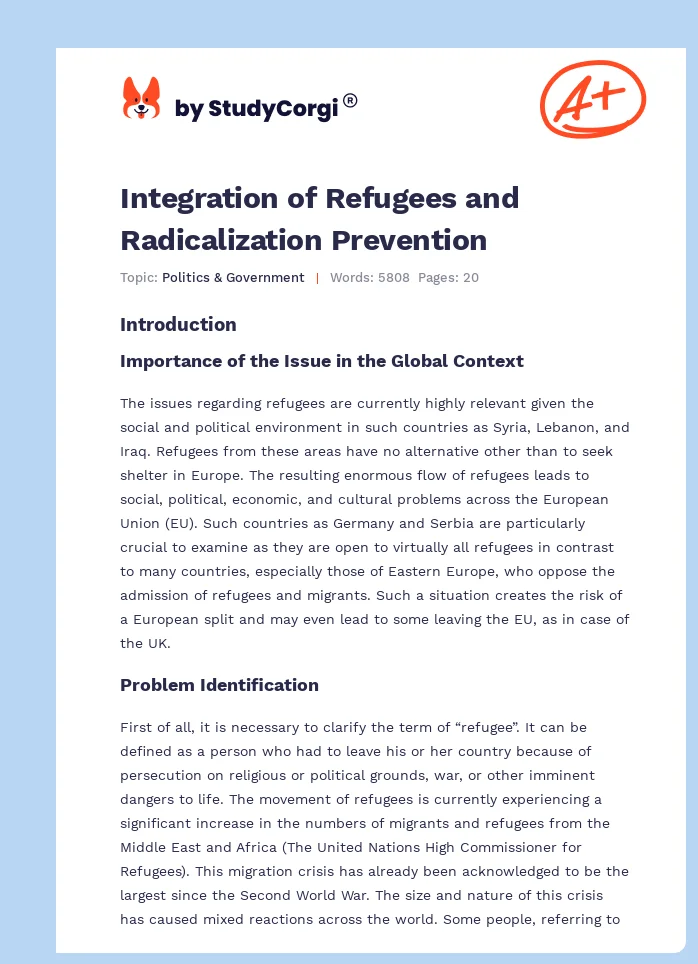 Integration of Refugees and Radicalization Prevention. Page 1