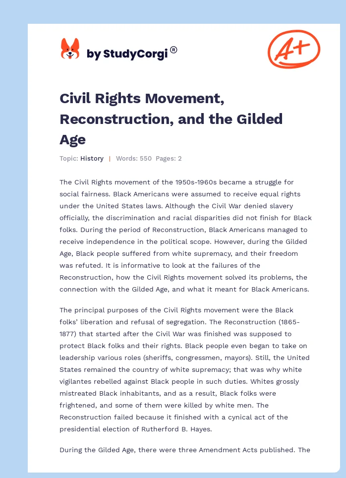 Civil Rights Movement, Reconstruction, and the Gilded Age. Page 1